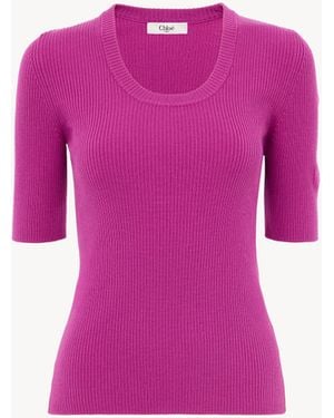 Chloé Jersey De Manga Corta De Punto De Lana - Morado