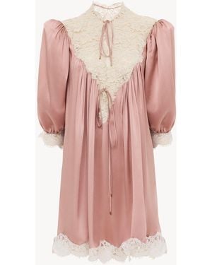 Chloé Gathered V-Neck Mini Dress - Pink