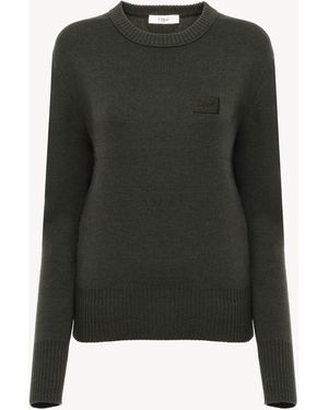 Chloé Jersey Con Logotipo De Punto De Lana Merina - Verde
