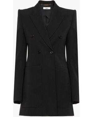 Chloé Tailored Jacket In Wool Grain De Poudre - Black