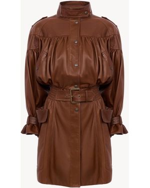 Chloé High-Neck Puff-Sleeve Coat - Brown