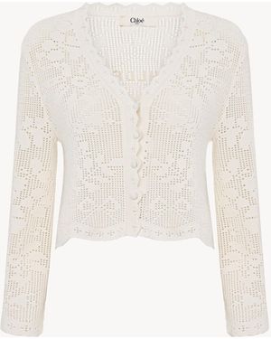 Chloé Cropped-Strickjacke Aus Baumwollstrick - Weiß