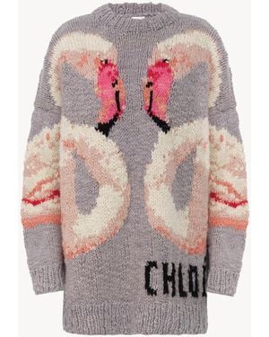 Chloé Pull Oversize En Maille De Laine À Logo - Rose