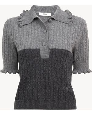 Chloé Short-Sleeve Polo Jumper - Grey