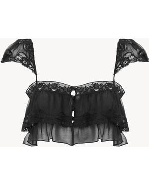 Chloé Bralette Con Volantes De Muselina De Seda Y Encaje - Negro