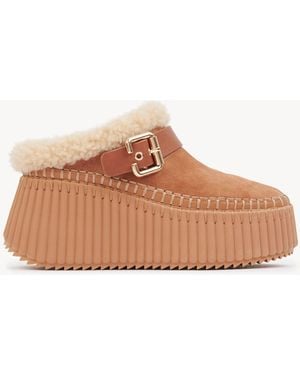 Chloé Nama Wedge Mule 100% Bovine Leather - Brown