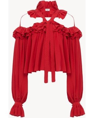 Chloé Cut-Out Ruffled Top - Red