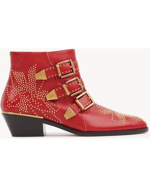 Chloé Susanna Studded Leather Ankle Boots - Red