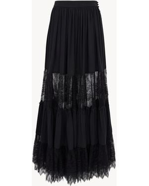 Chloé Tiered Long Skirt In Silk Georgette & Lace - Black