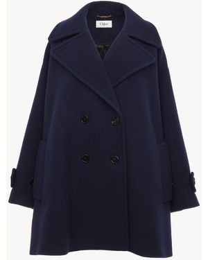 Chloé Zweireihiger Oversize-Mantel aus Wolle - Blau