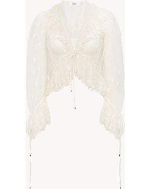 Chloé V-Neck Ruffle Top - White