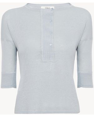 Chloé Short-Sleeve Henley Shirt - Blue