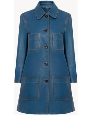 Chloé Manteau Droit En Cuir - Bleu