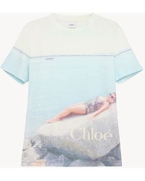 Chloé Crew-Neck Logo T-Shirt - Blue