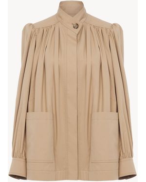 Chloé High-neck Gathered Jacket In Cotton Gabardine - Natural