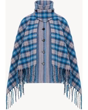 Chloé High-Neck Short Cape Coat - Blue