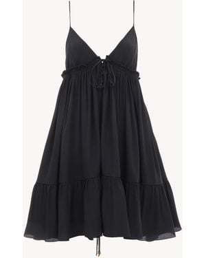 Chloé Thin-Strap Gathered Mini Dress - Zwart