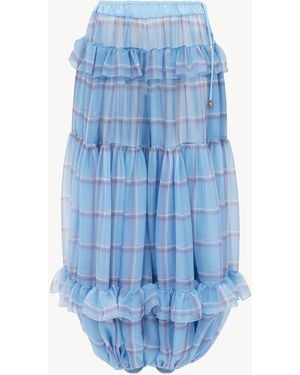 Chloé Fließende Plissee-Hose Aus Kariertem Seidenmusselin - Blau