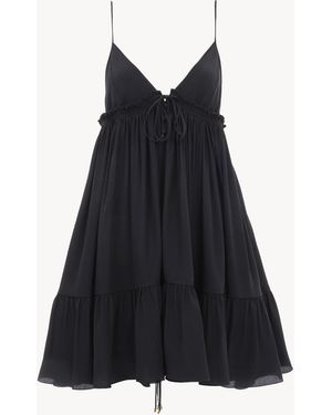 Chloé Mini Abito Arricciato Con Spalline Sottili - Nero