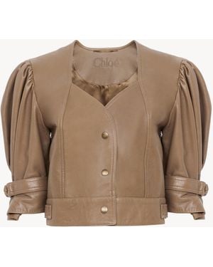Chloé Cropped Puff-Sleeve Jacket - Natural