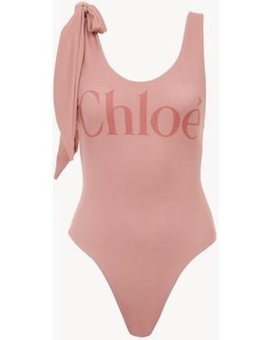 Chloé Bañador De Una Pieza Con Logotipo Y Tirantes Anudados - Rosa