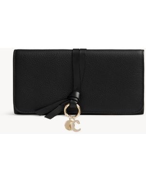 Chloé Alphabet Wallet With Flap In Grained Leather - Black