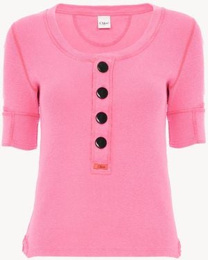 Chloé Short-Sleeve Henley Shirt - Pink