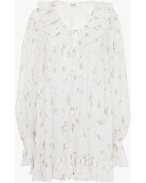 Chloé Gathered Long-Sleeve Mini Dress - White