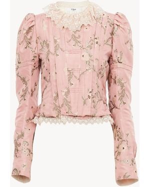 Chloé Chaqueta Ajustada De Jacquard De Tafetán Y Encaje - Rosa