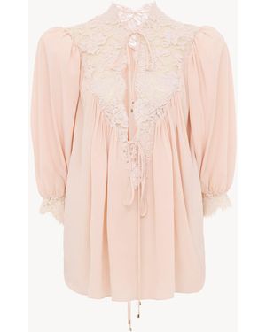 Chloé Fluid Puff-Sleeve Top - Pink