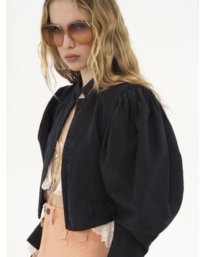Chloé Puff-sleeve Cropped Jacket In Silk Faille - Black