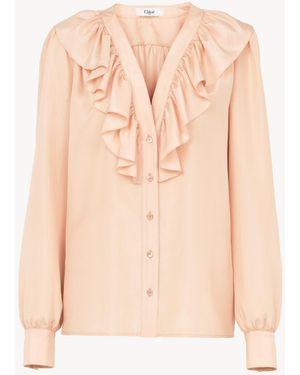 Chloé V-Neck Ruffled Blouse - Pink