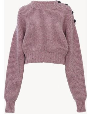 Chloé Jersey Cropped De Cuello Cerrado De Punto De Lana Merina - Morado