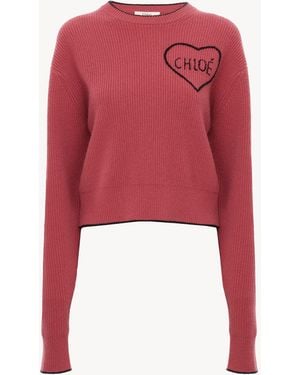 Chloé Jersey Cropped Ajustado Con Logotipo De Punto De Lana - Rojo