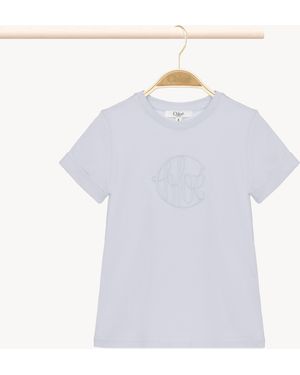 Chloé Camiseta Con Logotipo Azul 100% Algodón - Blanco