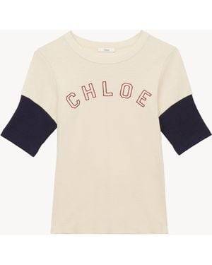 Chloé Camiseta Ajustada Con Logotipo De Lana Y Algodón Flamé Blanco 85% Algodón, 15% Lana - Neutro