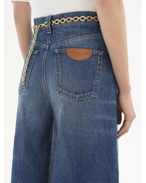 Chloé Bermuda Shorts In Denim Patchwork - Blue