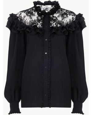 Chloé High-Neck Ruffled Blouse - Black