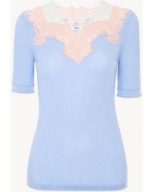 Chloé Elbow-Sleeve Fitted Jumper - Blue
