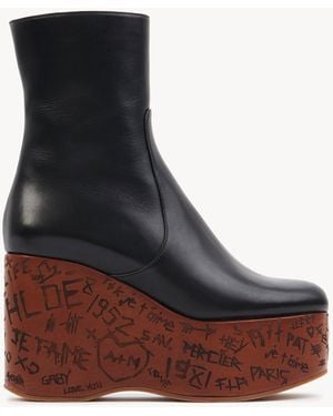 Chloé Maxime Wedge Ankle Boot 100% Calf-Skin Leather - Brown
