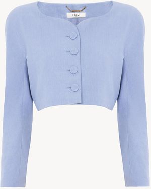 Chloé Cropped Collarless Jacket - Blue