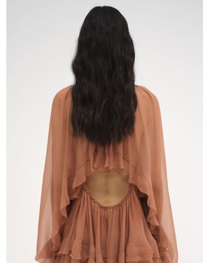 Chloé Ruffled Cape Tunic In Silk Mousseline - Brown