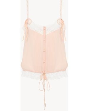 Chloé Top Caraco En Georgette De Soie Et Dentelle - Rose