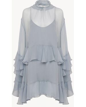 Chloé Minivestido Con Volantes De Muselina De Seda - Azul