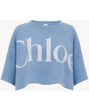 Chloé Cropped Boxy Logo T-Shirt - Blue
