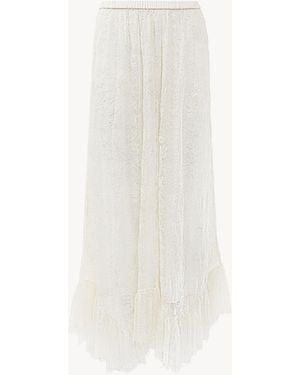 Chloé Jupe Midi À Volants En Dentelle Jacquard Florale - Blanc