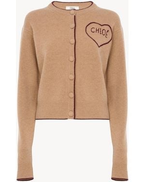 Chloé Cárdigan Ajustado Con Logotipo De Punto De Lana Y Cachemira - Neutro