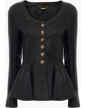 Chloé Button-Front Peplum Leather Jacket - Black