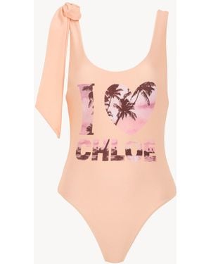 Chloé Costume Da Bagno Intero Con Logo E Spallina Annodata - Rosa