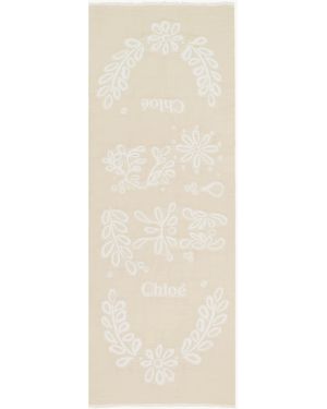Chloé Estola Rectangular De Bordado Inglés De Lana Y Seda 82% Lana, 18% Seda - Neutro